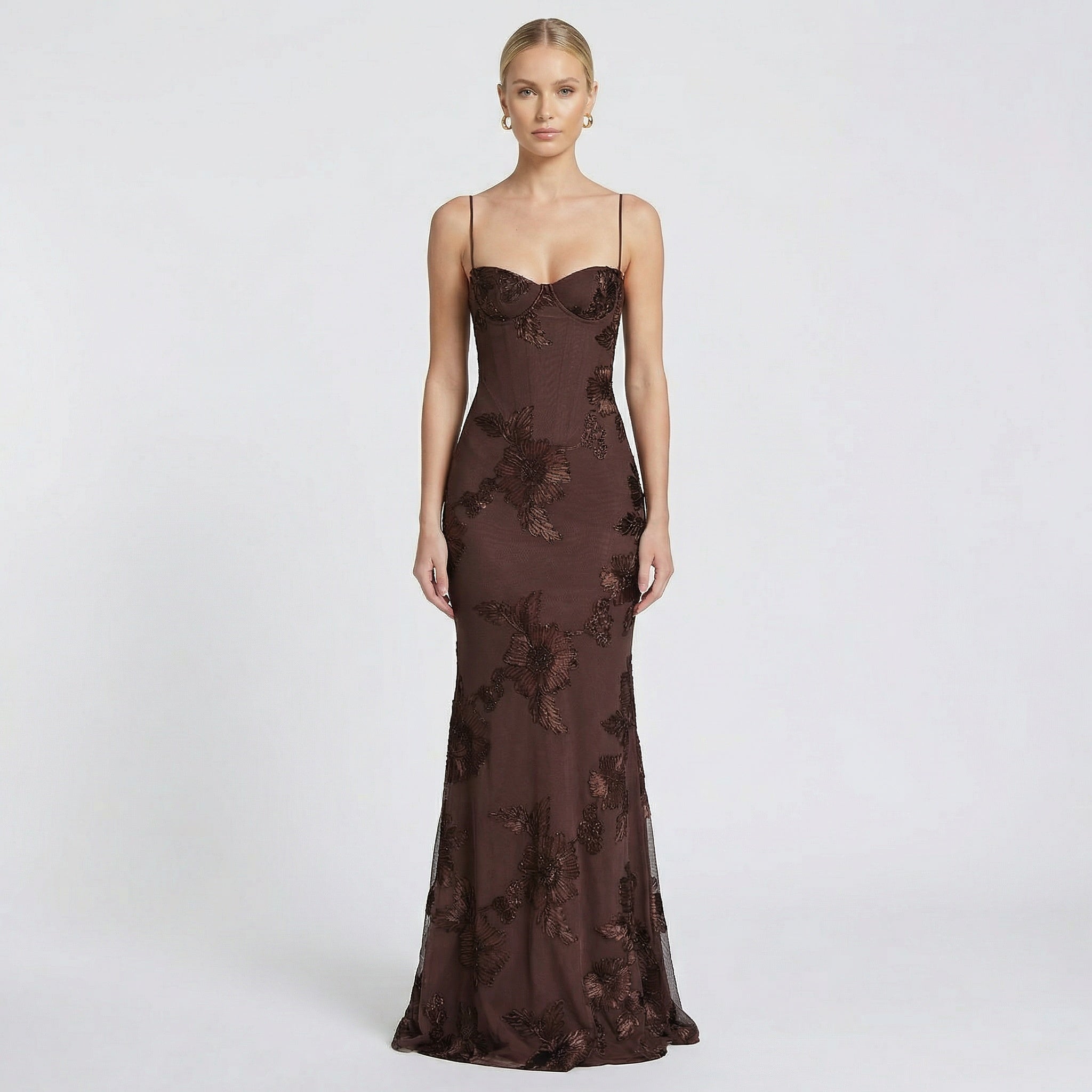 Women's Fitted Maxi Dress Open Back Corset Spaghetti Strap Gown