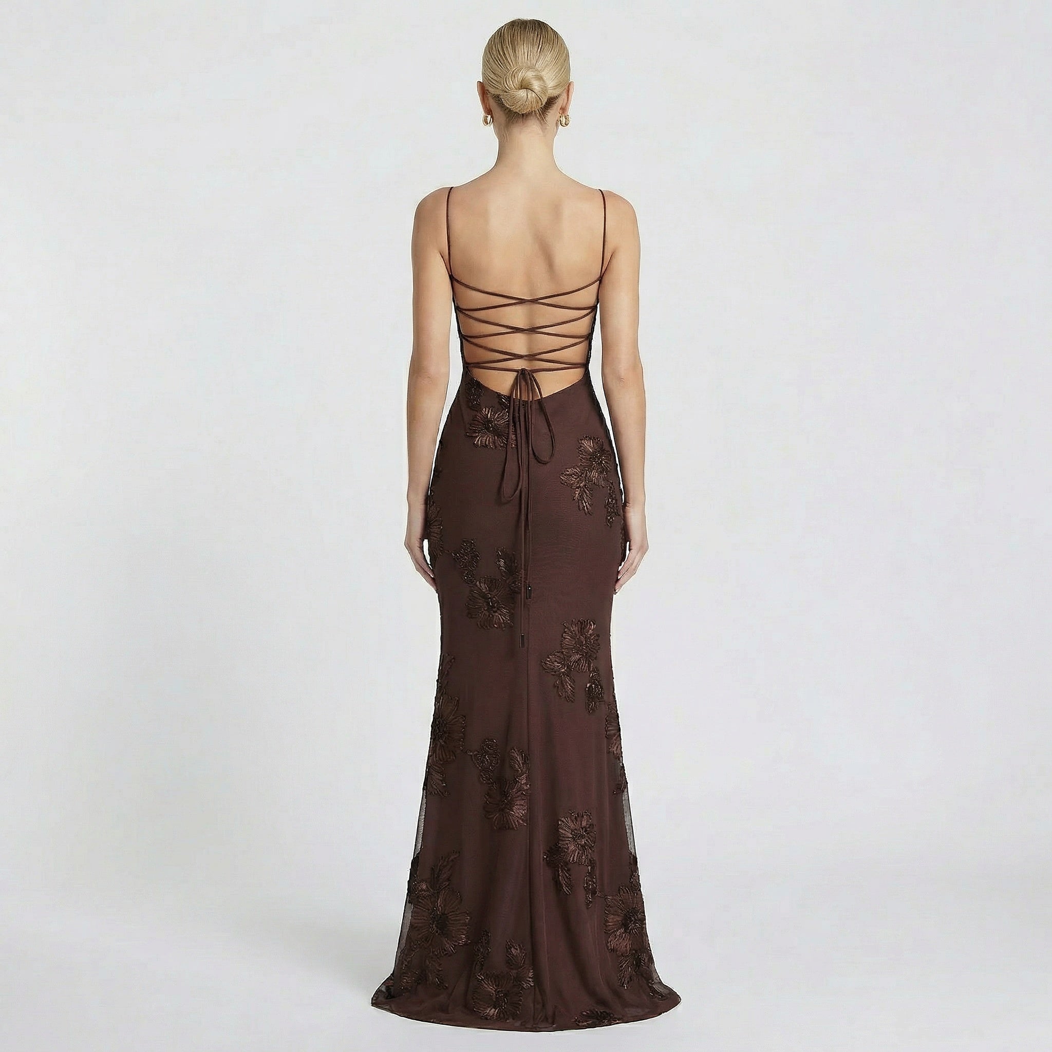 Women's Fitted Maxi Dress Open Back Corset Spaghetti Strap Gown