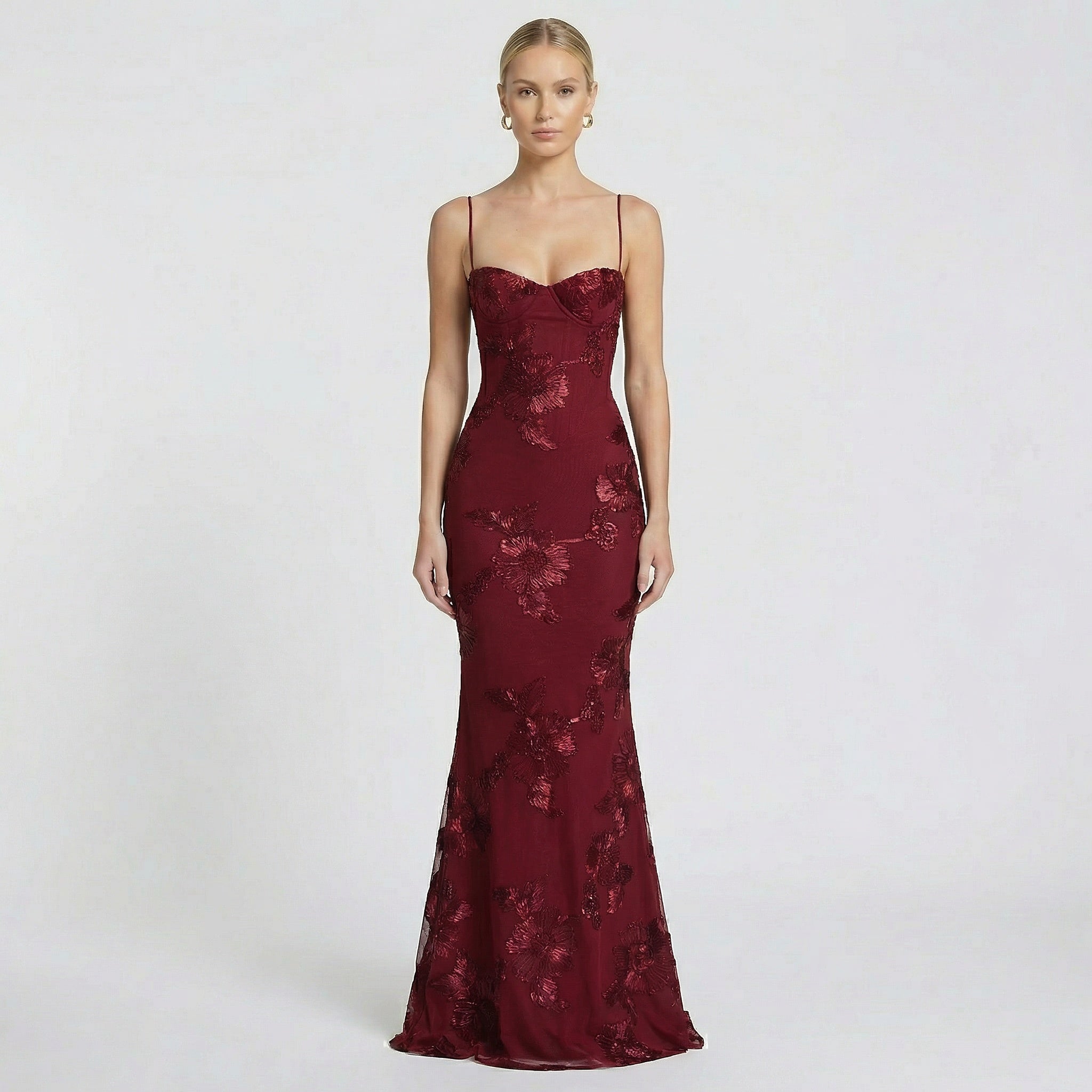 Women's Fitted Maxi Dress Open Back Corset Spaghetti Strap Gown