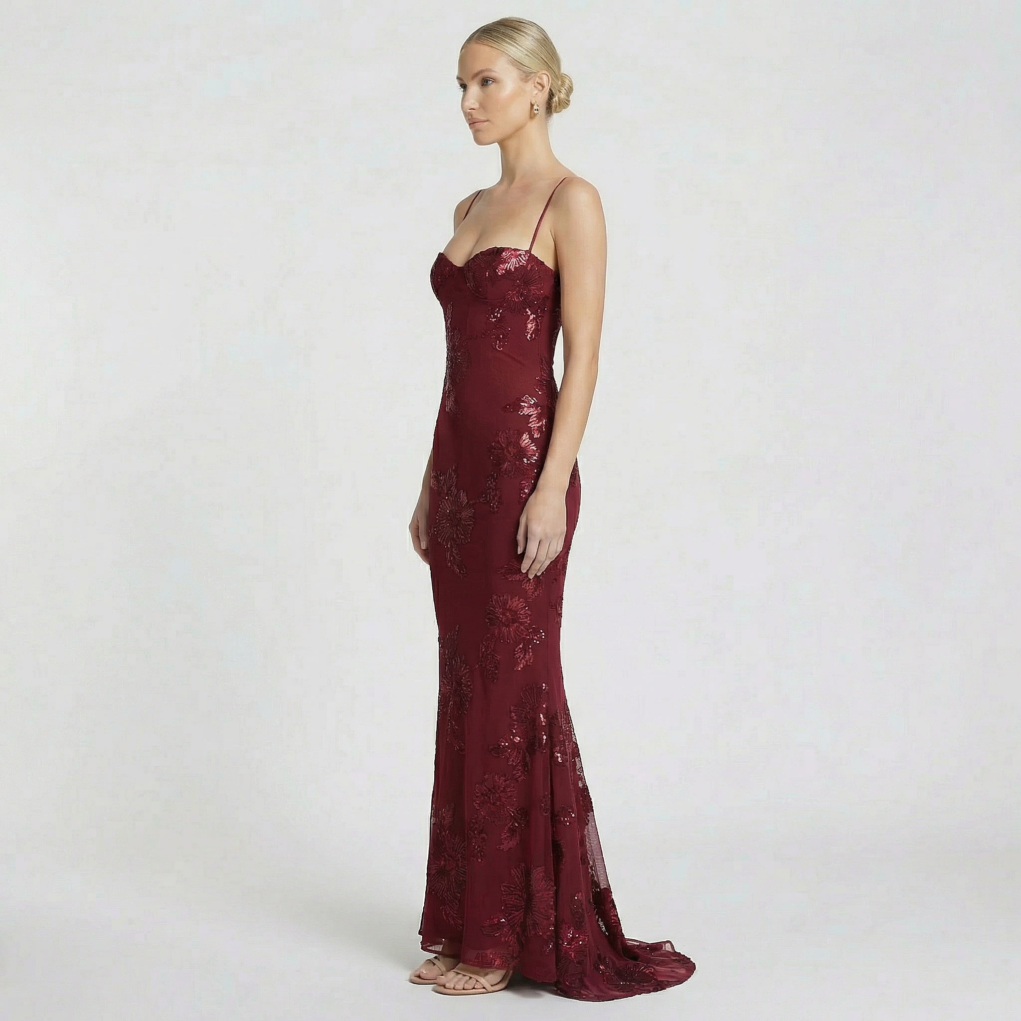 Women's Fitted Maxi Dress Open Back Corset Spaghetti Strap Gown