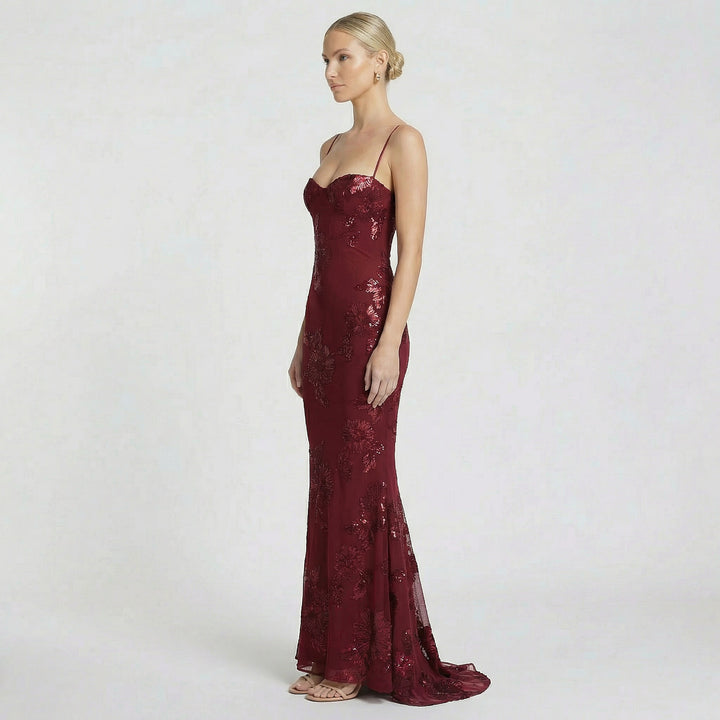 Women's Fitted Maxi Dress Open Back Corset Spaghetti Strap Gown
