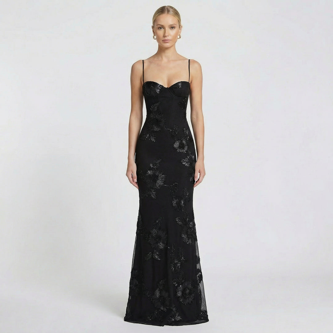 Women's Fitted Maxi Dress Open Back Corset Spaghetti Strap Gown