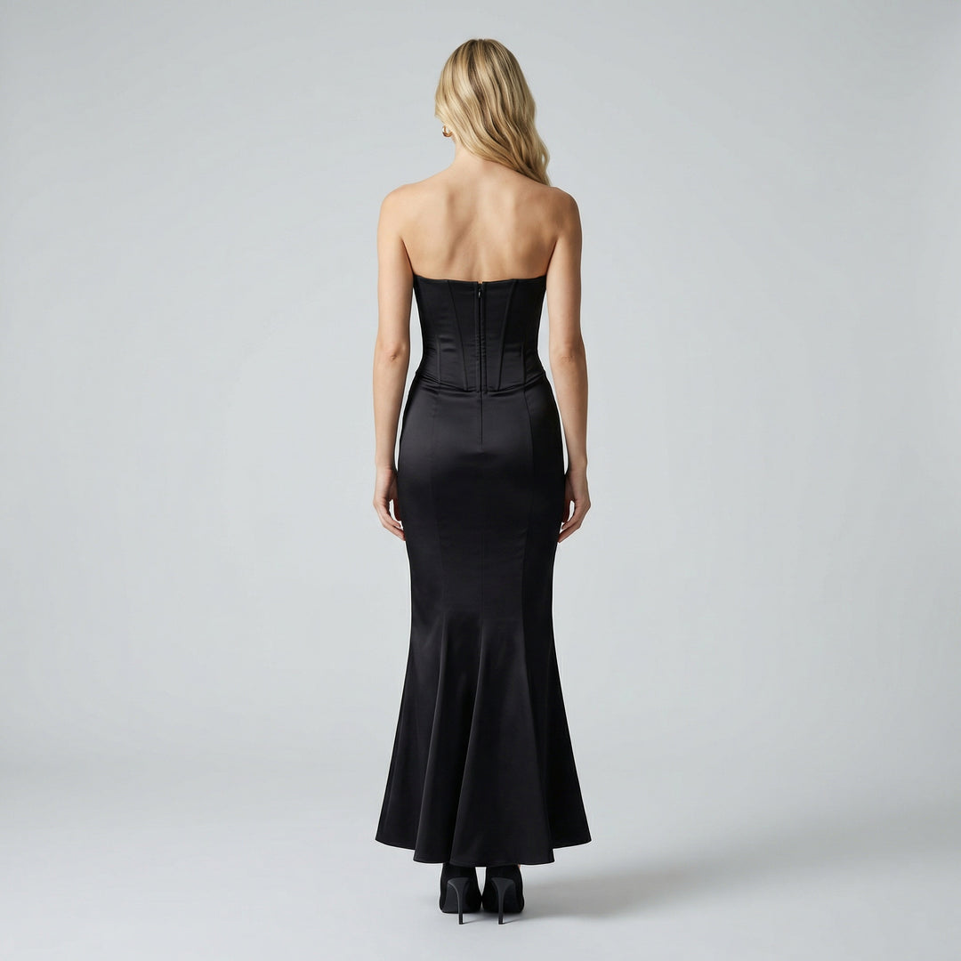 Women's Crepe Corset Maxi Dress Square Neck Sculpted Waist Formal