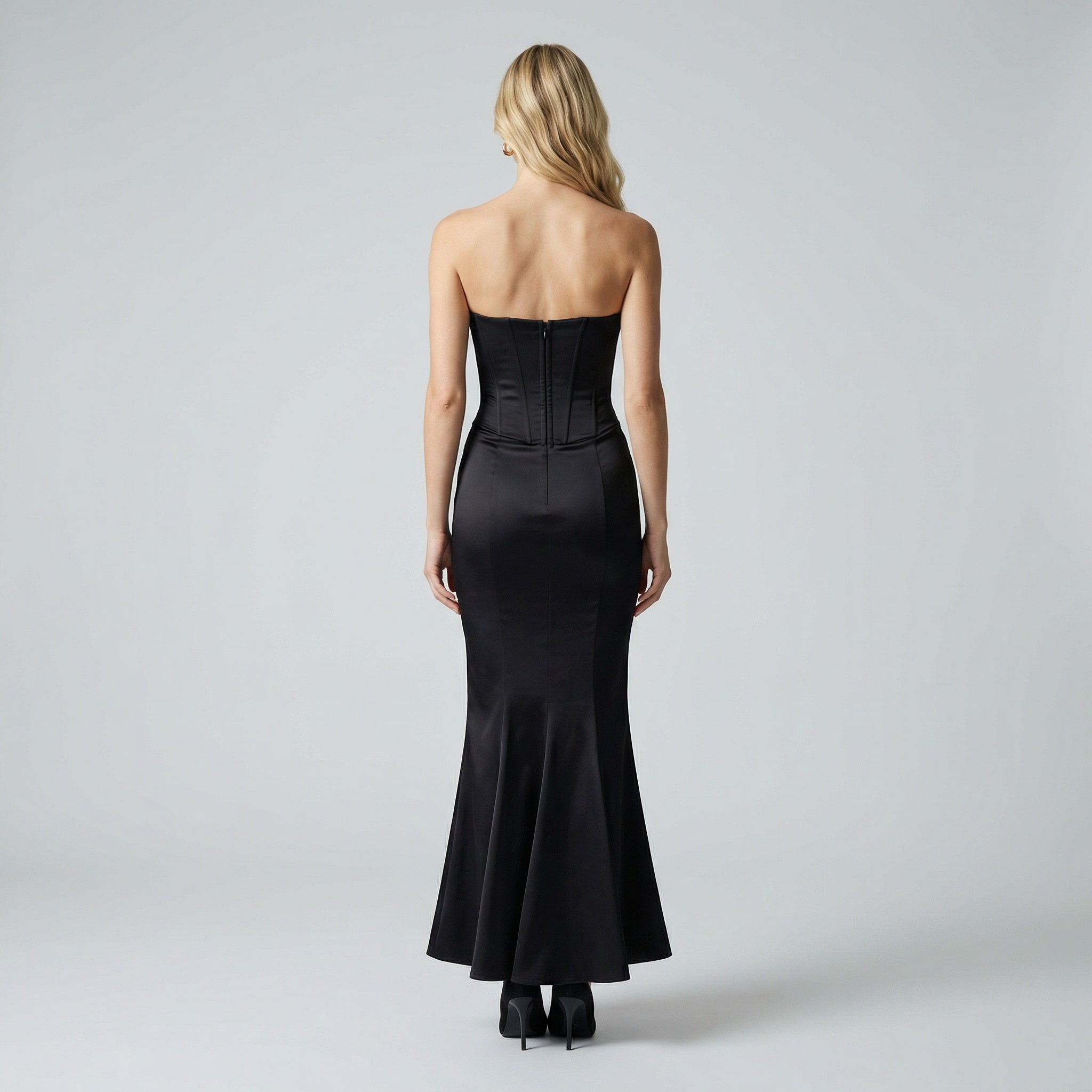 Women's Crepe Corset Maxi Dress Square Neck Sculpted Waist Formal