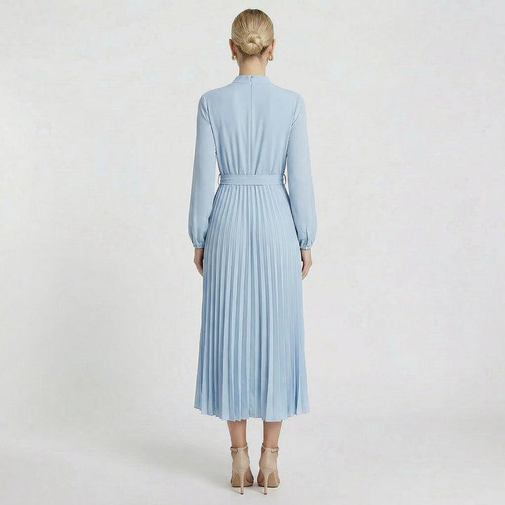 Acethetiq's | Women’s Long Sleeve Midi Dress Pleated Belted Slim Fit