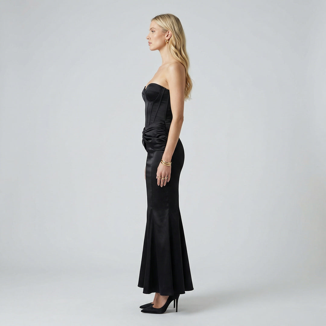 Women's Crepe Corset Maxi Dress Square Neck Sculpted Waist Formal
