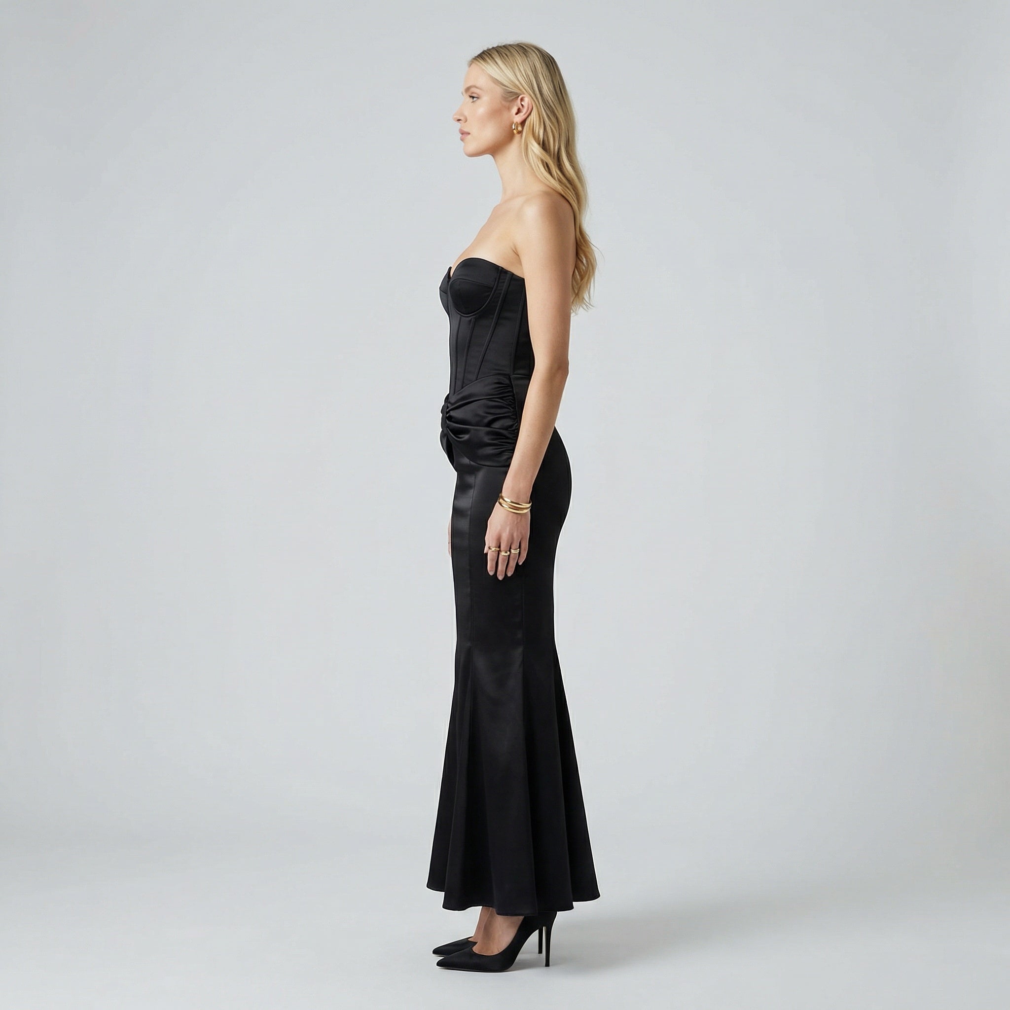 Women's Crepe Corset Maxi Dress Square Neck Sculpted Waist Formal