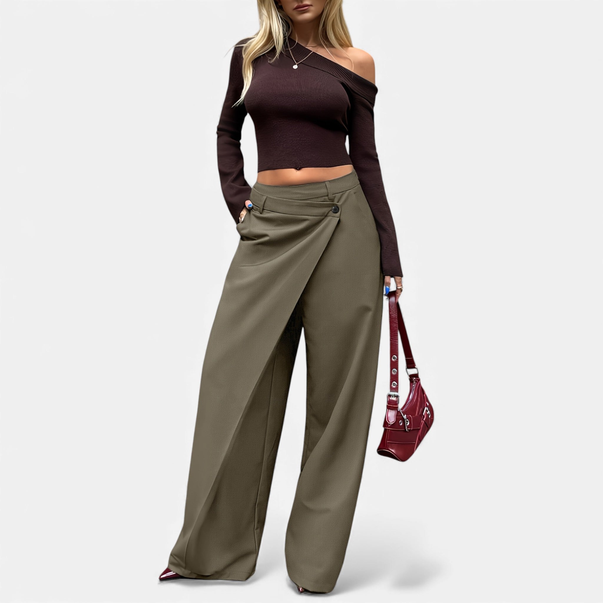 Acethetiq's | Women’s Draped High-Waist Jumpsuit Lightweight Wide-Leg Fit