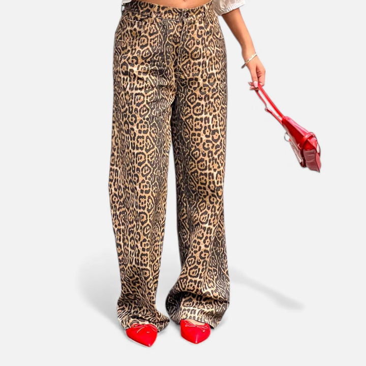 Women’s Leopard Print Jeans Straight Leg Comfortable Denim