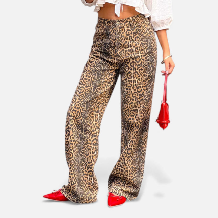 Women’s Leopard Print Jeans Straight Leg Comfortable Denim