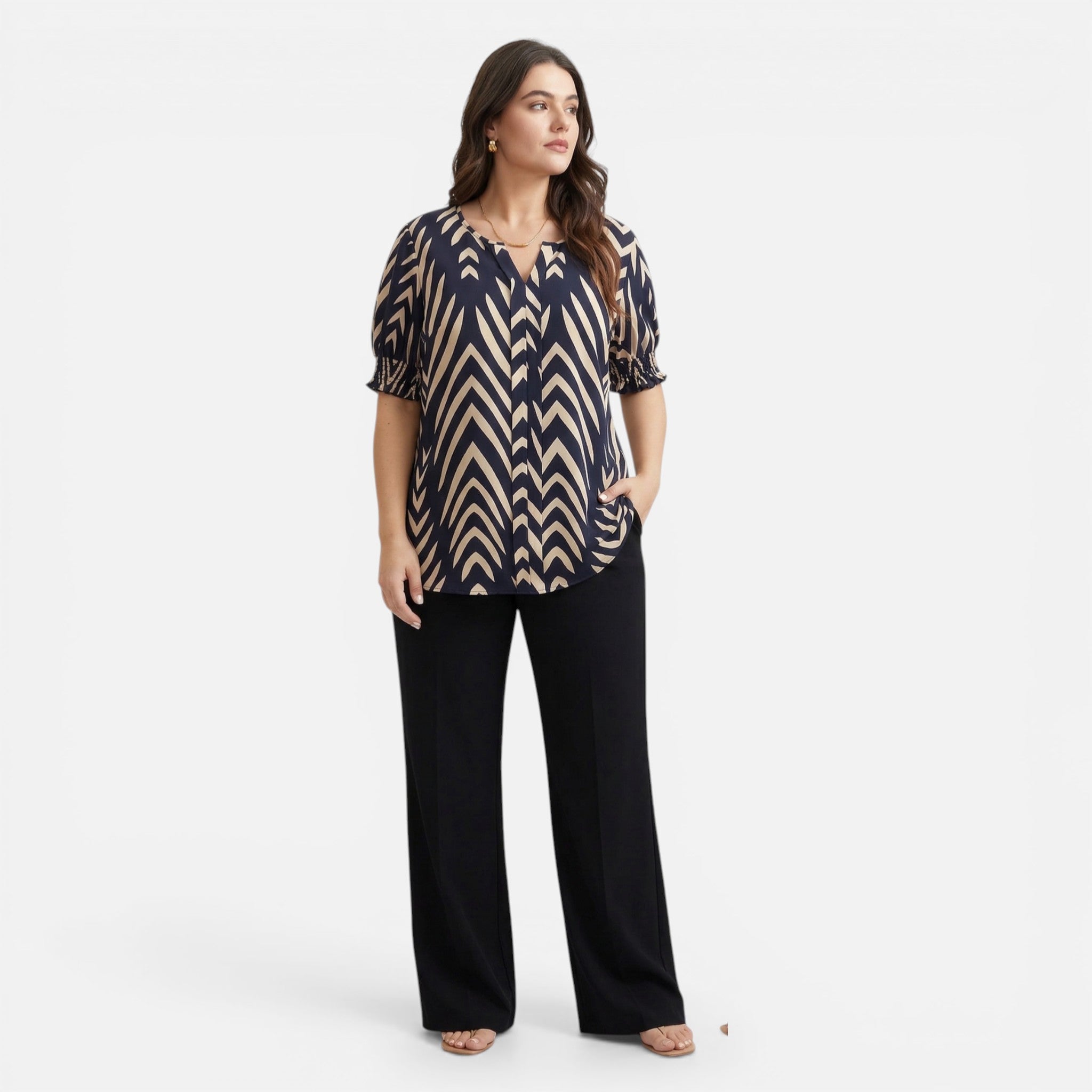 Acethetiq's | Women’s Geometric Ruffled Shirred Blouse