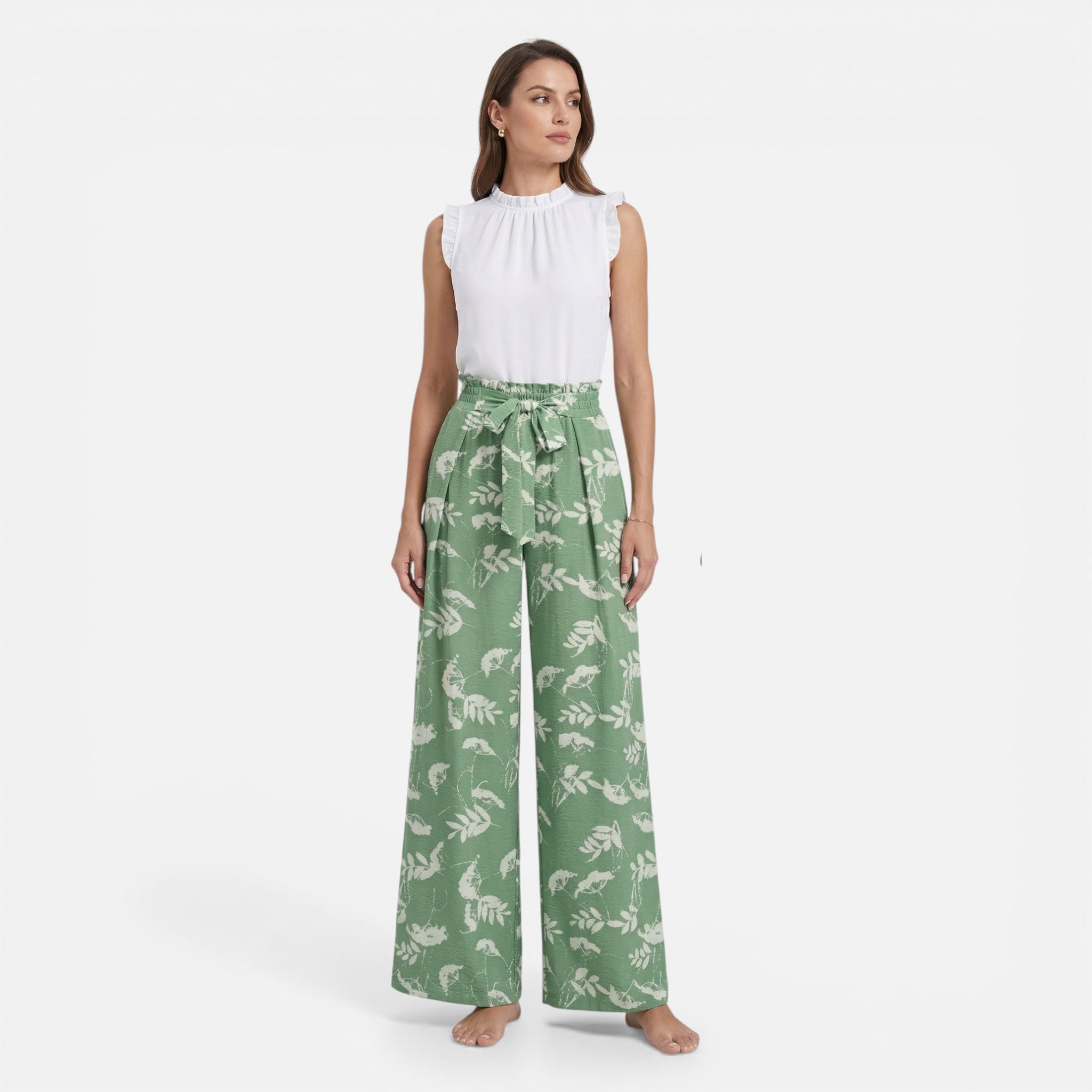 Acethetiq's | Women’s Printed Wide Leg Trousers Effortless Riviera Flow