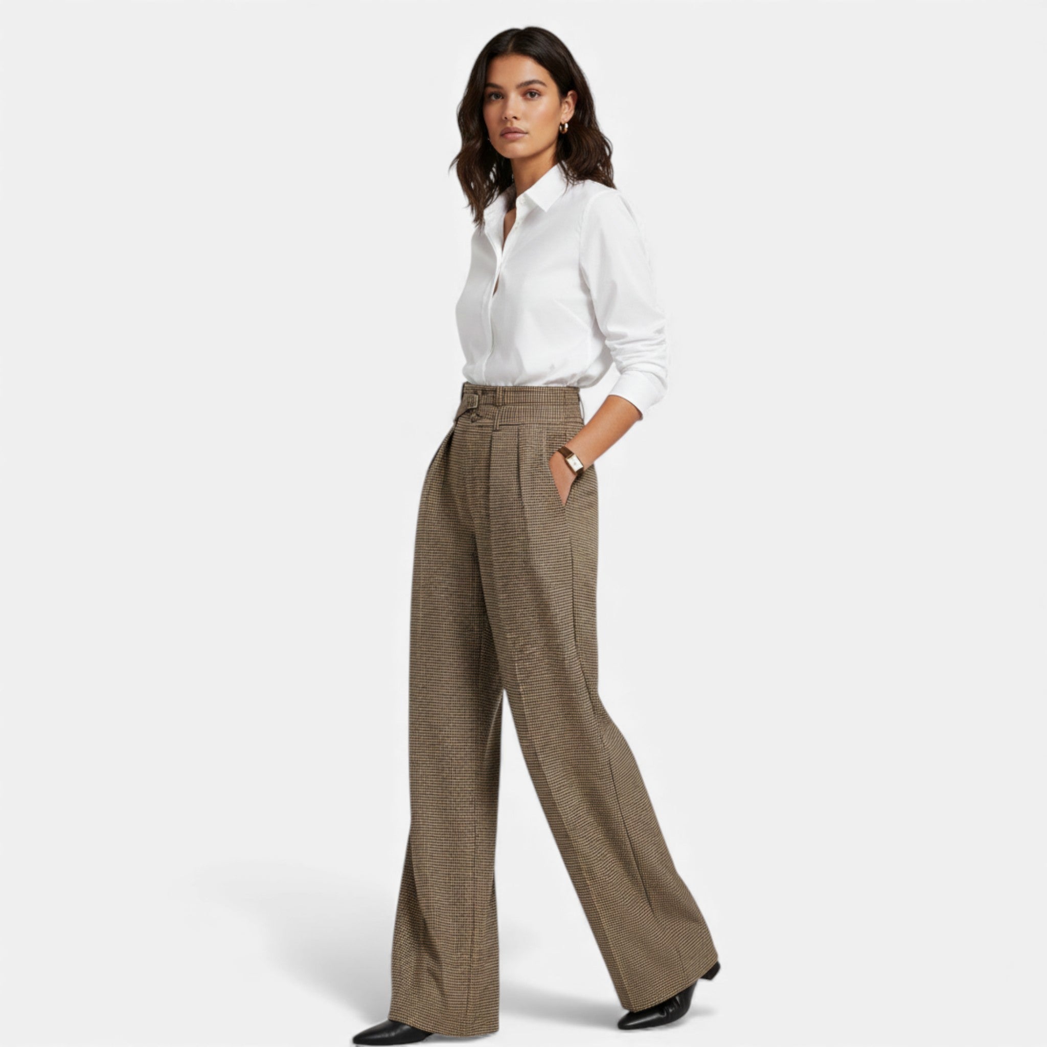 Acethetiq's | Women’s Plaid Wide-Leg Trousers High-Waist Tailored Fit