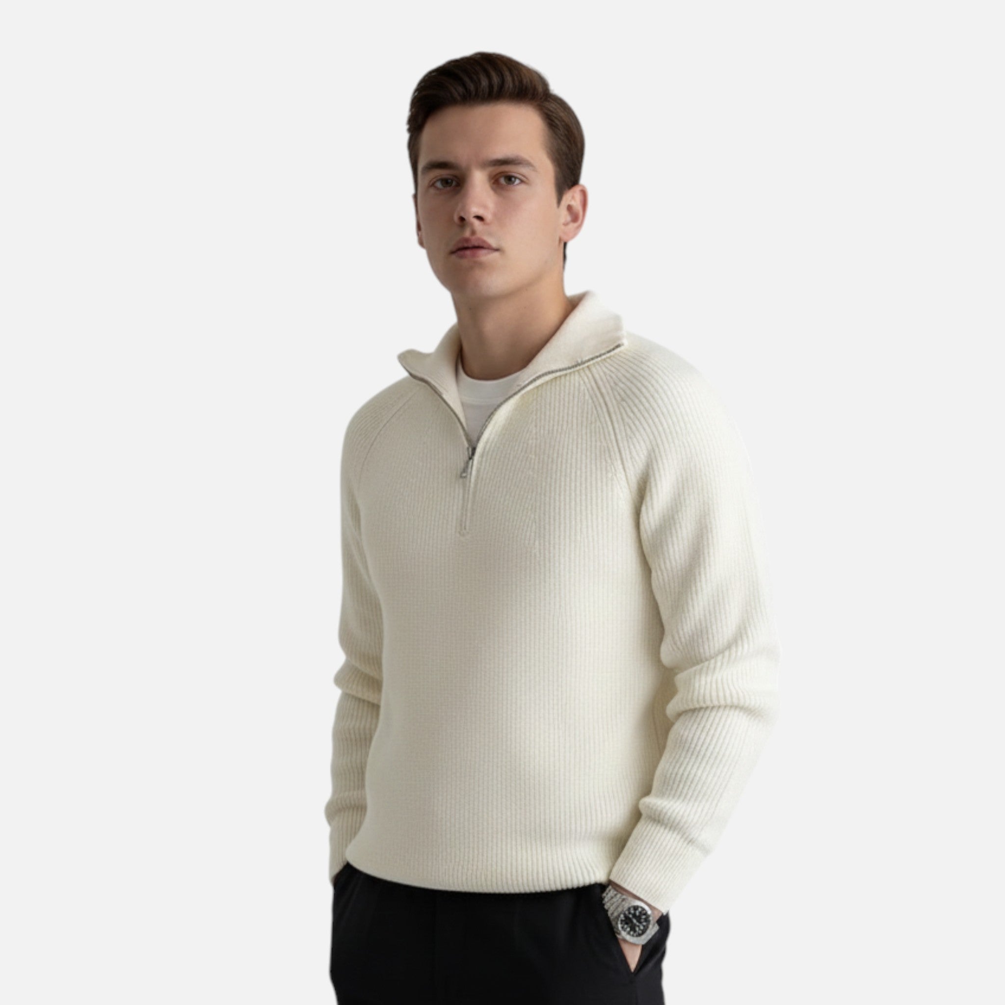 Acethetiq's | Men’s Timeless Structured Knit Quarter Zip Sweater