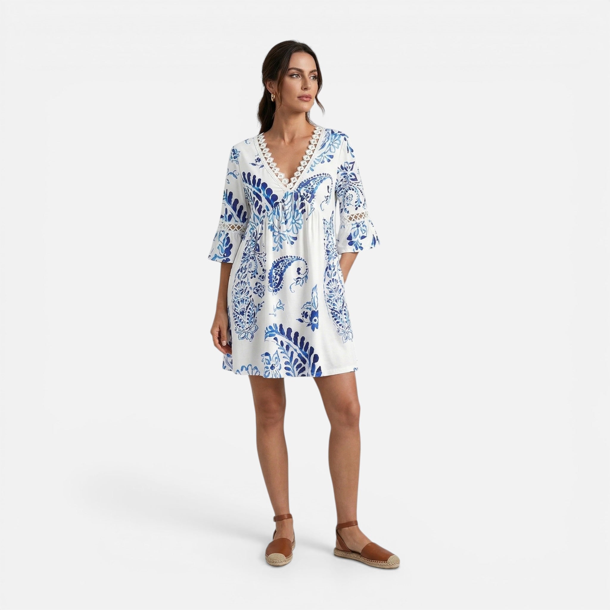 Acethetiq's | Women’s Floral Patchwork Midi Dress – Riviera Elegance