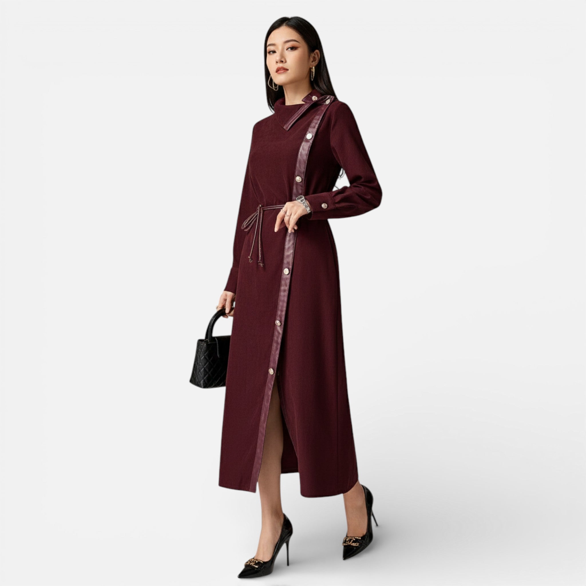 Acethetiq's | Women’s One-Shoulder Burgundy Long Formal Dress