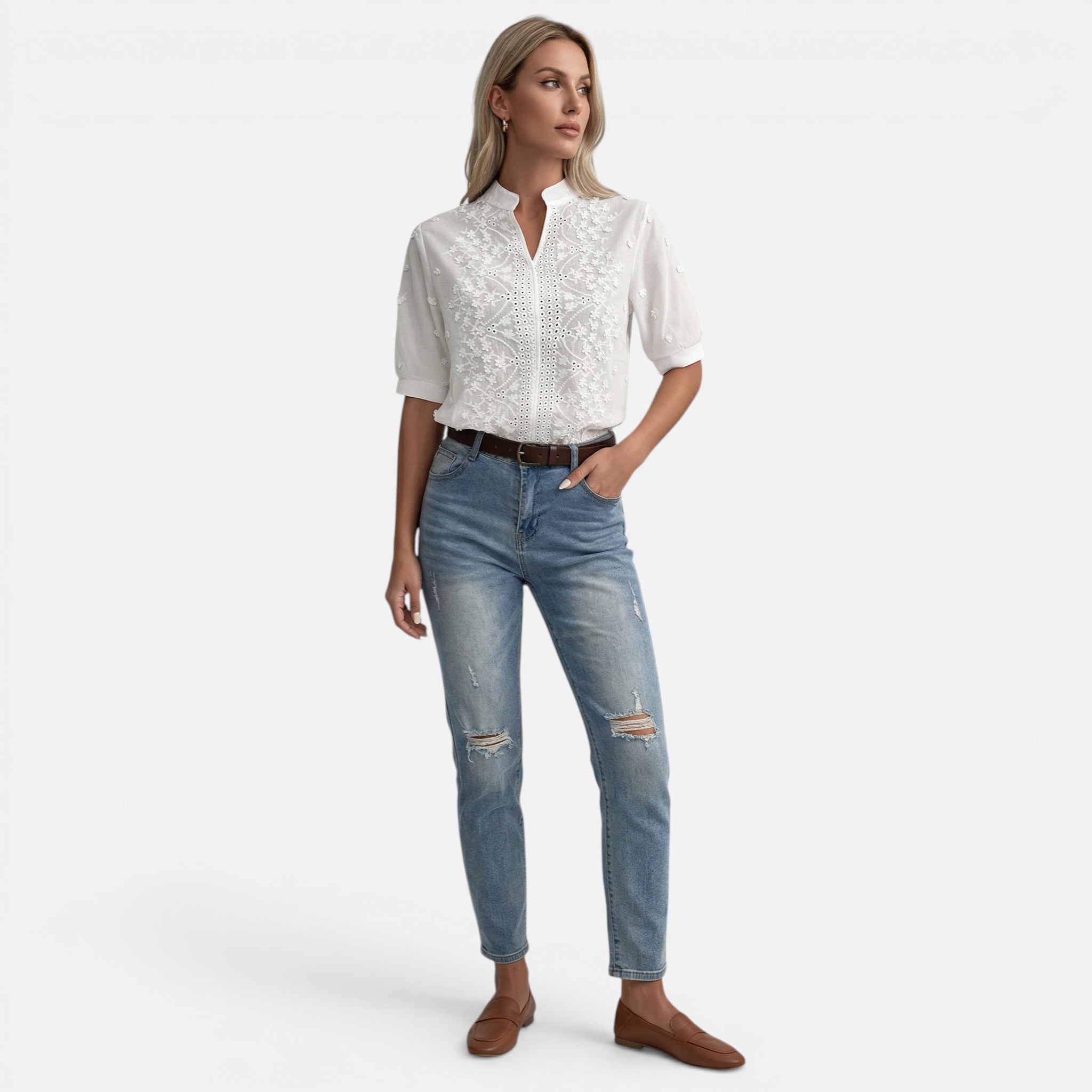 Acethetiq's | Women’s Elegant Embroidered Hollow-Out Top