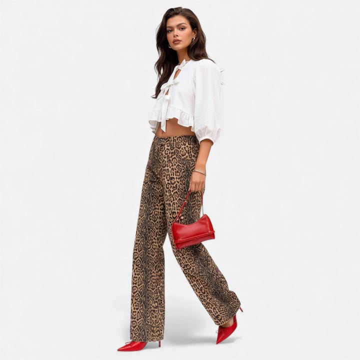 Women’s Leopard Print Jeans Straight Leg Comfortable Denim