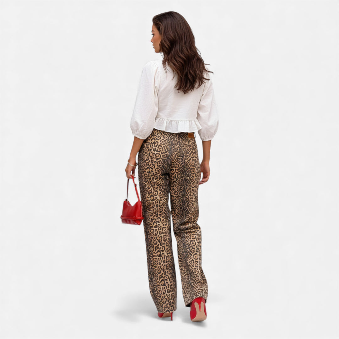 Women’s Leopard Print Jeans Straight Leg Comfortable Denim