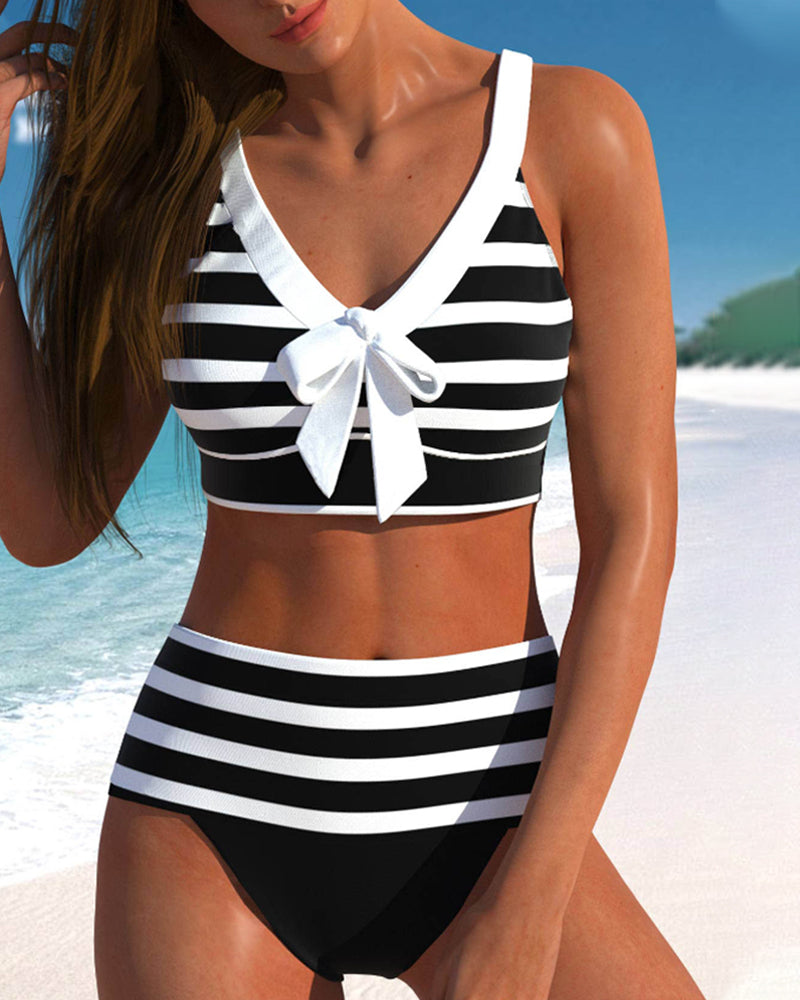 High Waisted Bikini Set for Women in Striped Design for Beach Days and Summer Fun