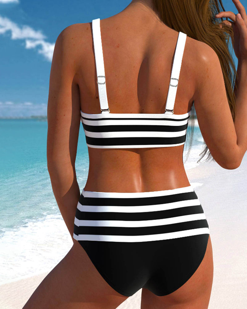 High Waisted Bikini Set for Women in Striped Design for Beach Days and Summer Fun