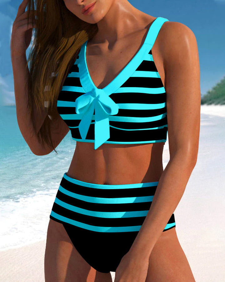 High Waisted Bikini Set for Women in Striped Design for Beach Days and Summer Fun
