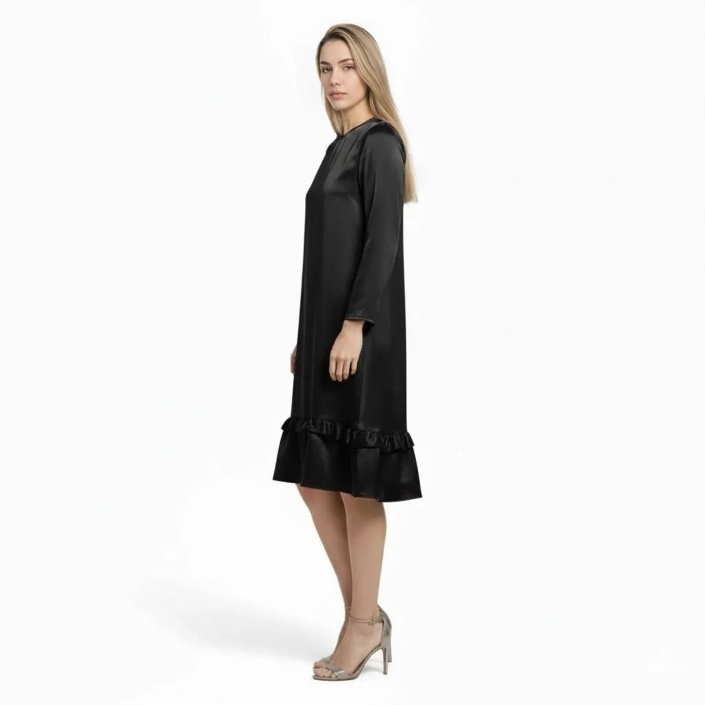 Acethetiq's | Women’s Satin Ruffle Hem Dress for Weddings & Evening Events
