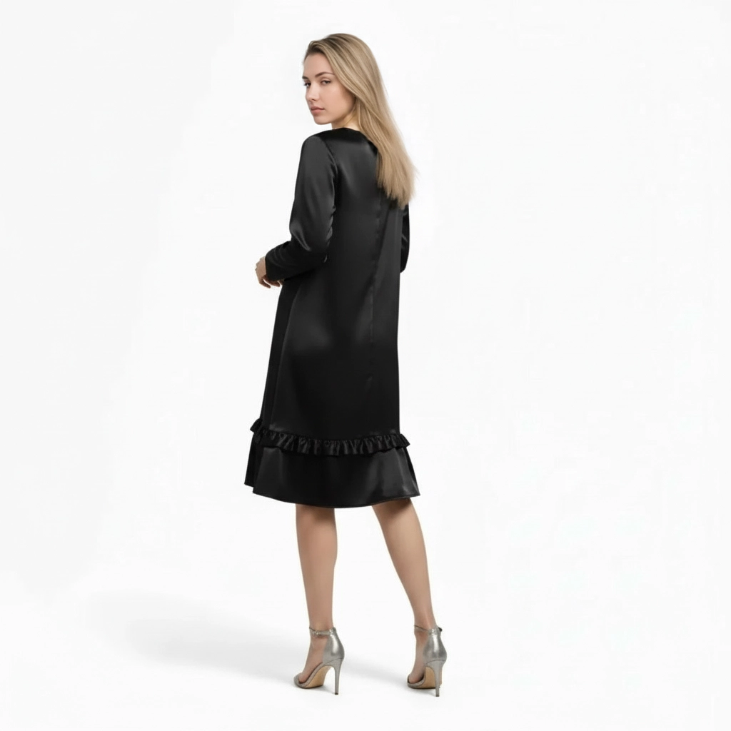Acethetiq's | Women’s Satin Ruffle Hem Dress for Weddings & Evening Events