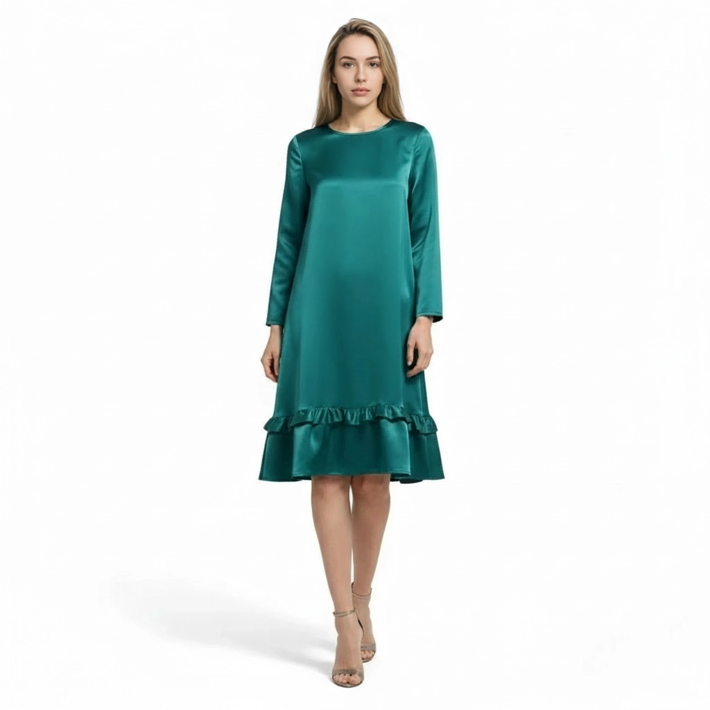Acethetiq's | Women’s Satin Ruffle Hem Dress for Weddings & Evening Events