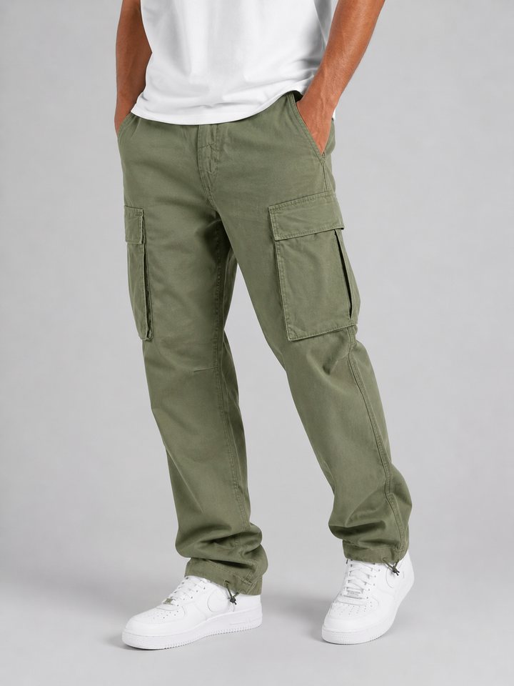 Men's Cargo Trousers in Relaxed Fit Cotton Blend with Multiple Pockets for Everyday Wear