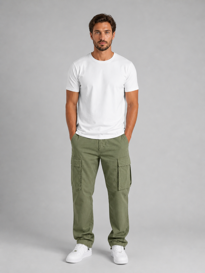 Men's Cargo Trousers in Relaxed Fit Cotton Blend with Multiple Pockets for Everyday Wear