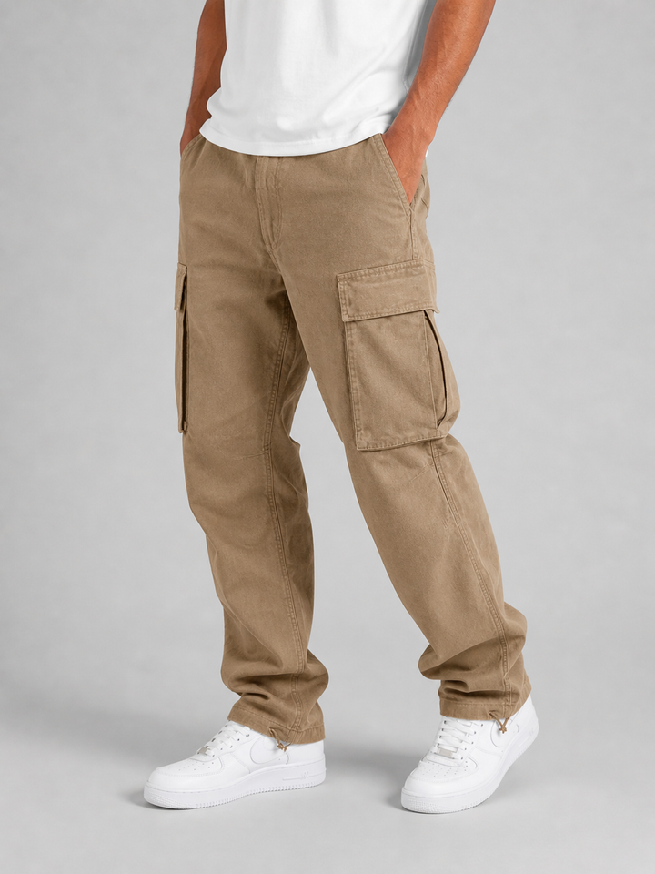 Men's Cargo Trousers in Relaxed Fit Cotton Blend with Multiple Pockets for Everyday Wear