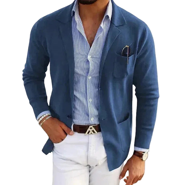 Men's Casual Blazer Relaxed Fit Knit Jacket with Notch Lapel