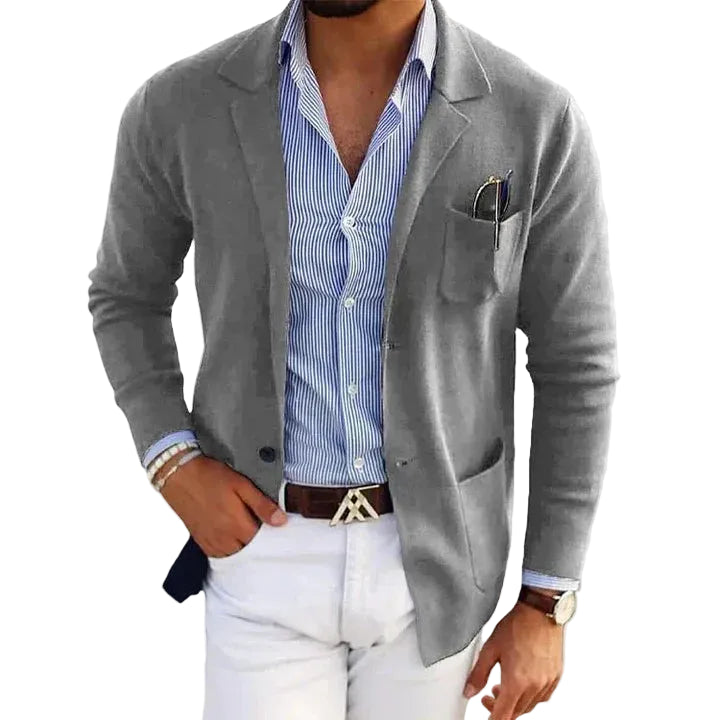 Men's Casual Blazer Relaxed Fit Knit Jacket with Notch Lapel