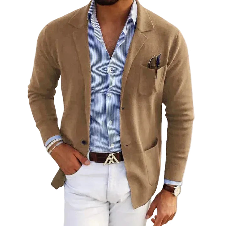 Men's Casual Blazer Relaxed Fit Knit Jacket with Notch Lapel