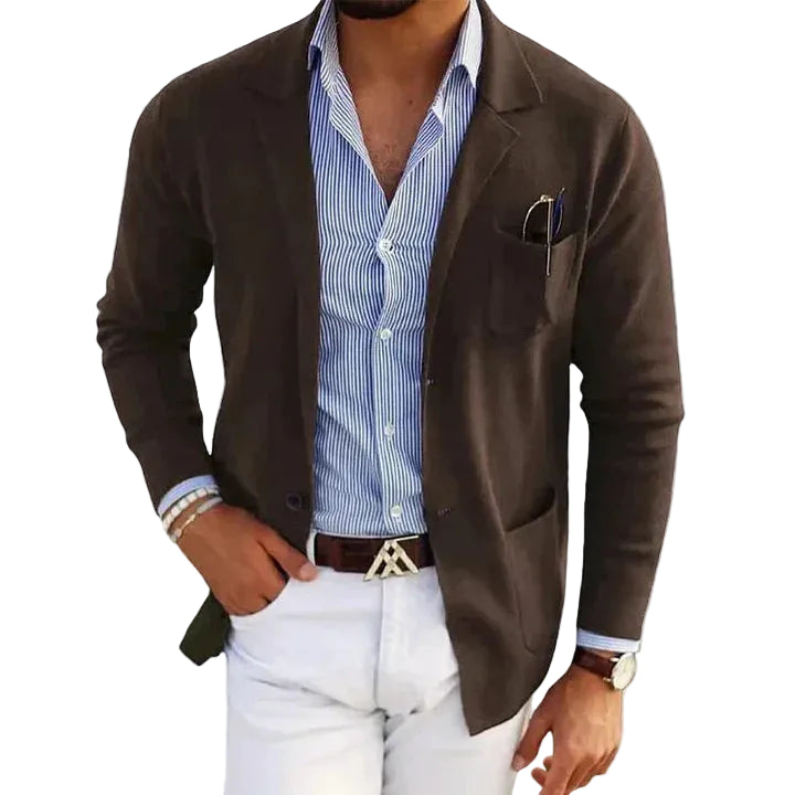 Men's Casual Blazer Relaxed Fit Knit Jacket with Notch Lapel