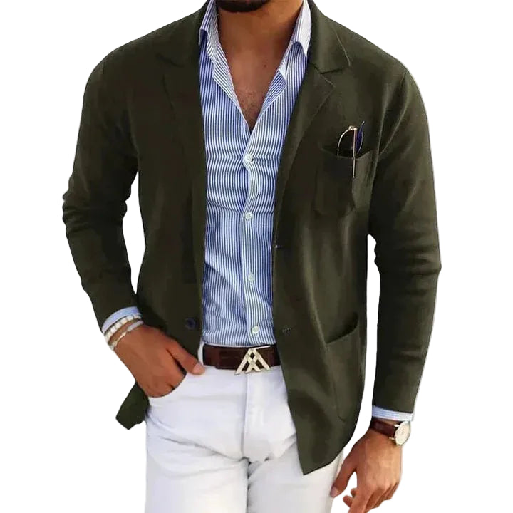 Men's Casual Blazer Relaxed Fit Knit Jacket with Notch Lapel