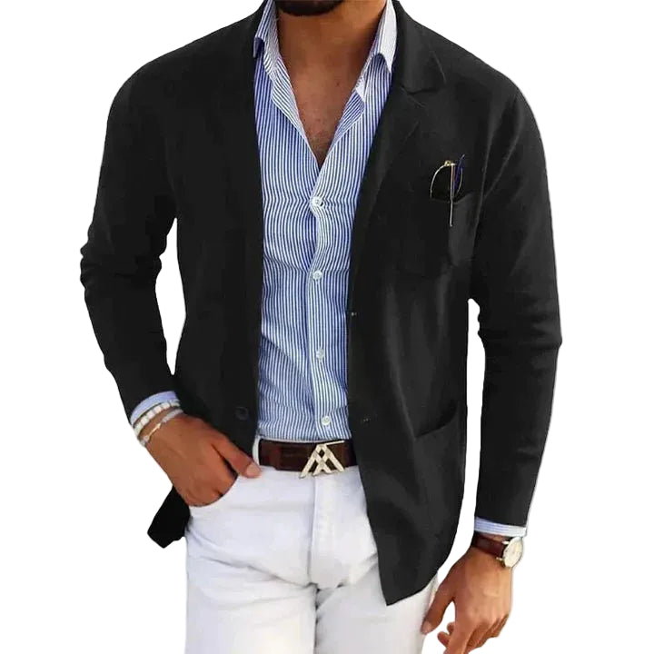 Men's Casual Blazer Relaxed Fit Knit Jacket with Notch Lapel