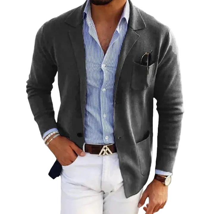 Men's Casual Blazer Relaxed Fit Knit Jacket with Notch Lapel