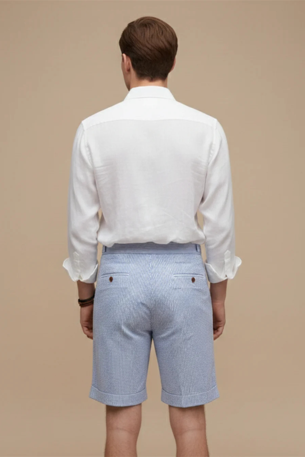 Men's Chino Shorts with High Waist and Vertical Stripes in Seersucker for Summer Outings 3