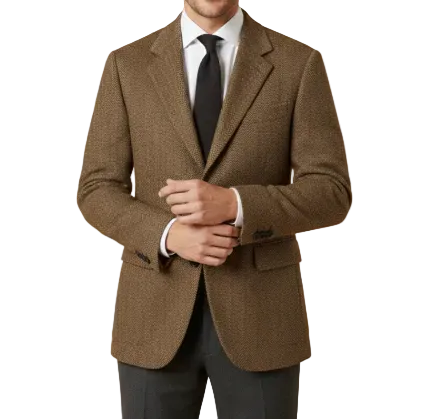 Men's Herringbone Tweed Blazer Jacket with Hooded Design