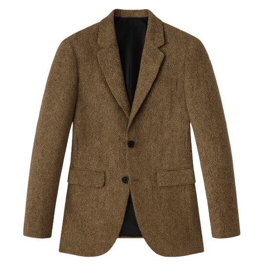 Men's Herringbone Tweed Blazer Jacket with Hooded Design