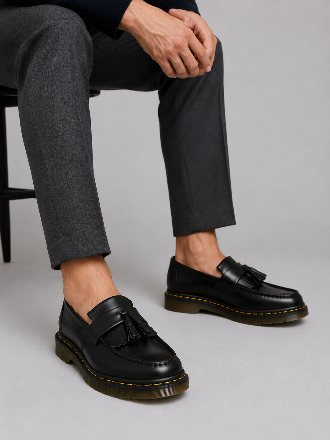 Men's Leather Tassel Loafers with Cushioned Sole in Brown for Smart Casual and Formal Wear