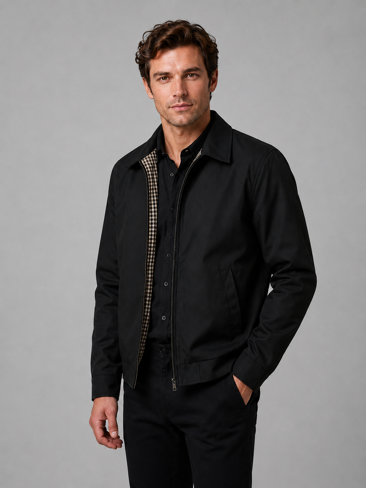 Men's Lightweight Zip Jacket with Structured Collar for Smart Casual Wear