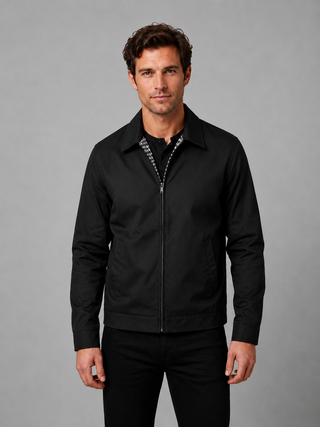 Men's Lightweight Zip Jacket with Structured Collar for Smart Casual Wear