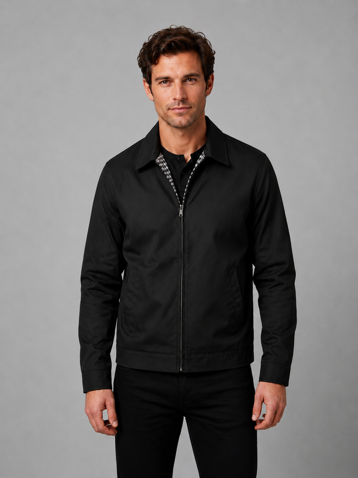 Men's Lightweight Zip Jacket with Structured Collar for Smart Casual Wear