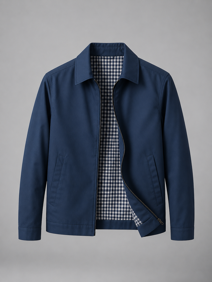 Men's Lightweight Zip Jacket with Structured Collar for Smart Casual Wear