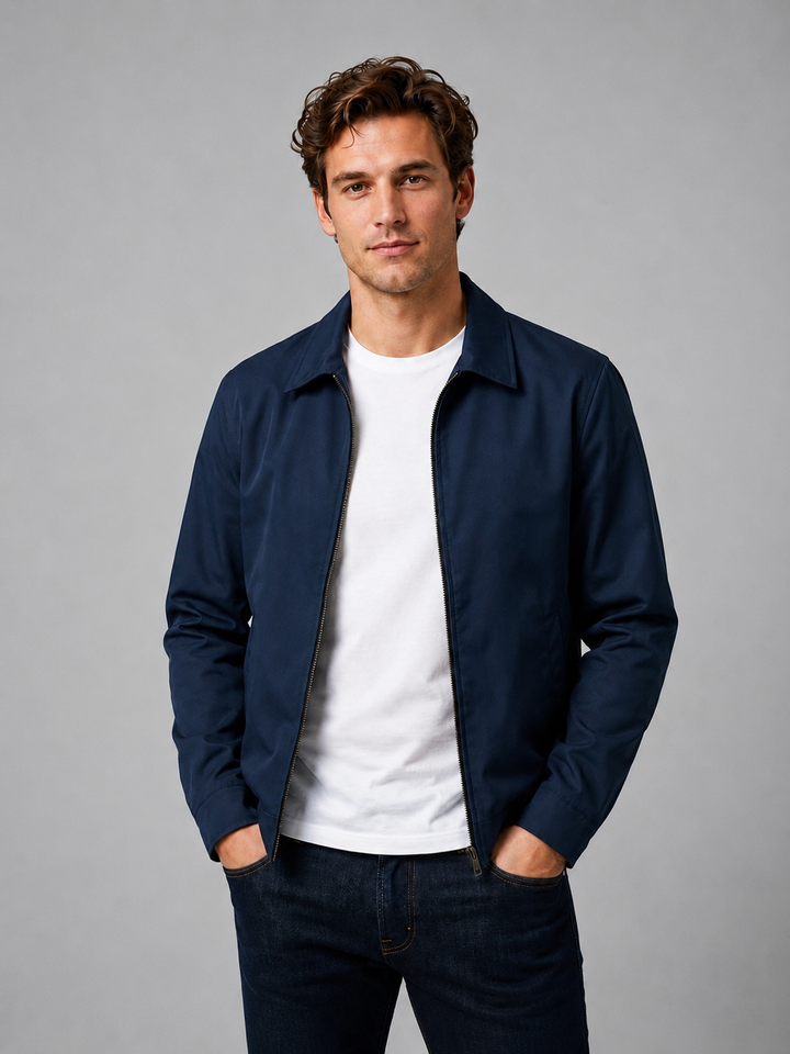 Men's Lightweight Zip Jacket with Structured Collar for Smart Casual Wear