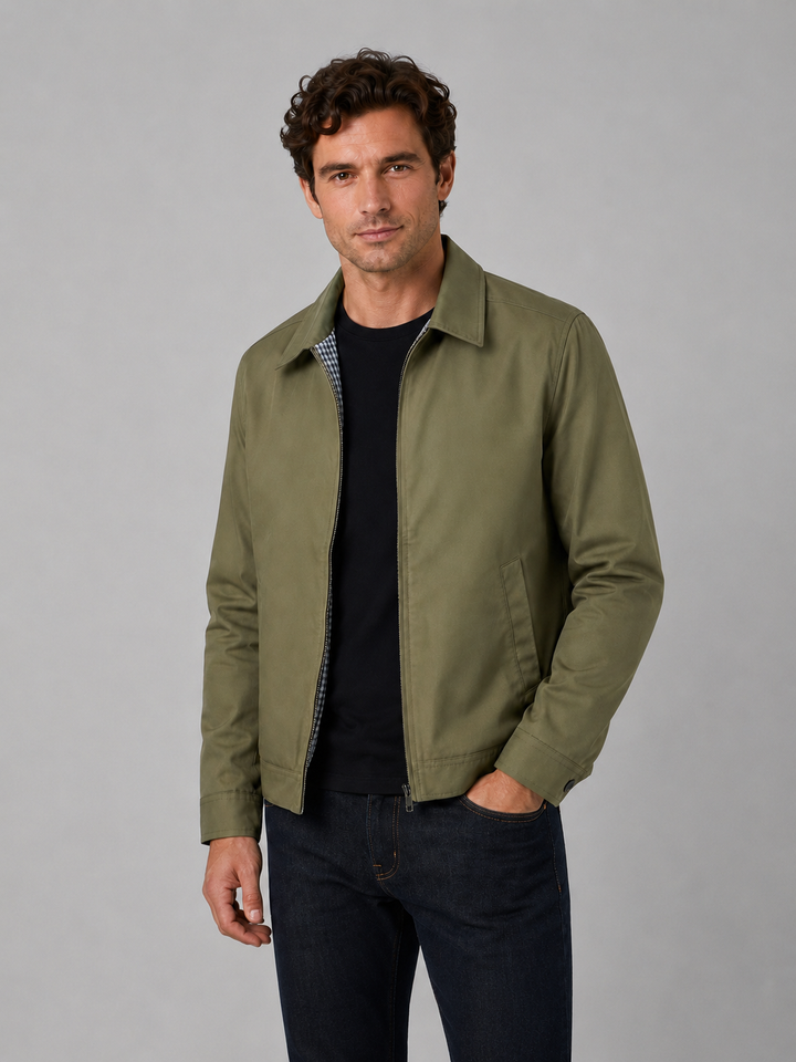 Men's Lightweight Zip Jacket with Structured Collar for Smart Casual Wear