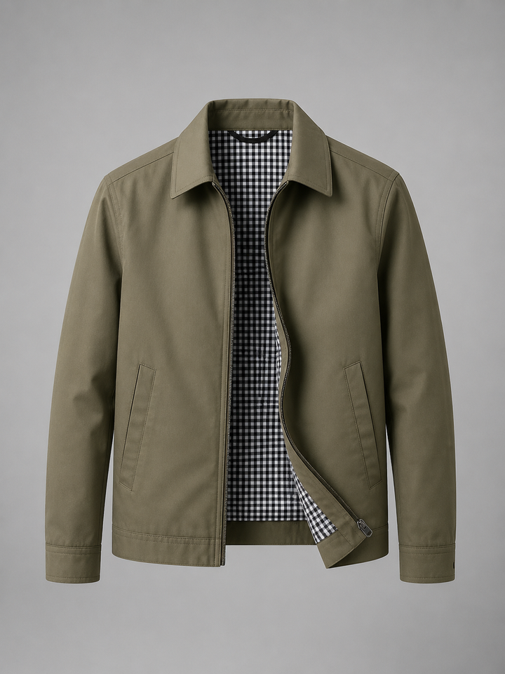 Men's Lightweight Zip Jacket with Structured Collar for Smart Casual Wear